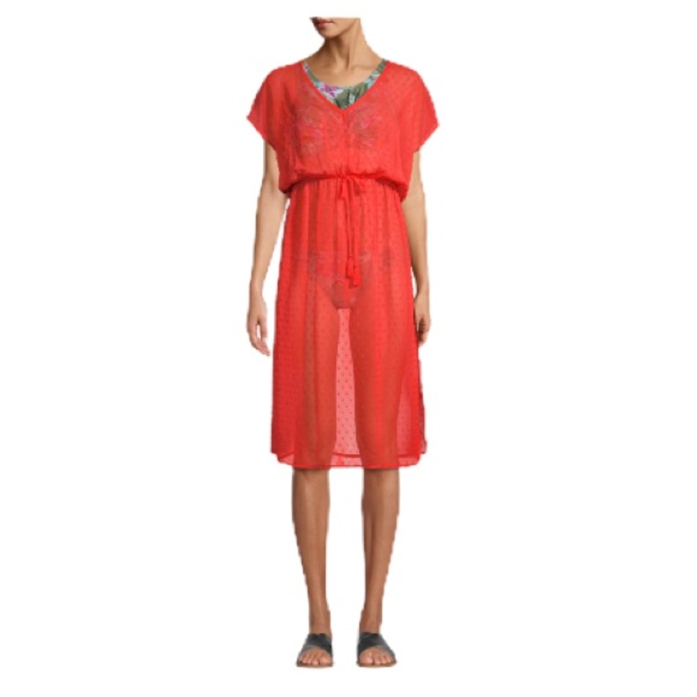 TIME AND TRU Flocked Chiffon Midi Swim Coverup M